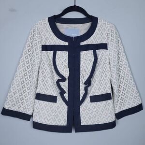 Anthropologie Tabitha Womens Lace Blazer Jacket Small Cream Ruffle As Seen On TV